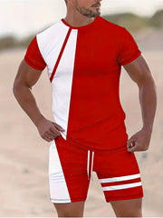 Men's 2Pcs Casual Crew Neck T-shirt & Drawstring Shorts Set