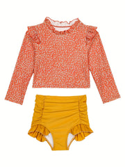 2pcs Girls Sweet Swimsuit Ruffle Trim Top Shorts Kids Clothes For Summer