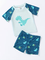 Boys Dinosaur Print Swimming Suit Set for Beach Vacation
