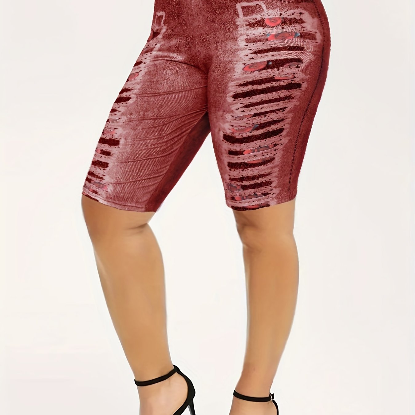 Women's Plus Denim Print High Rise Skinny Shorts