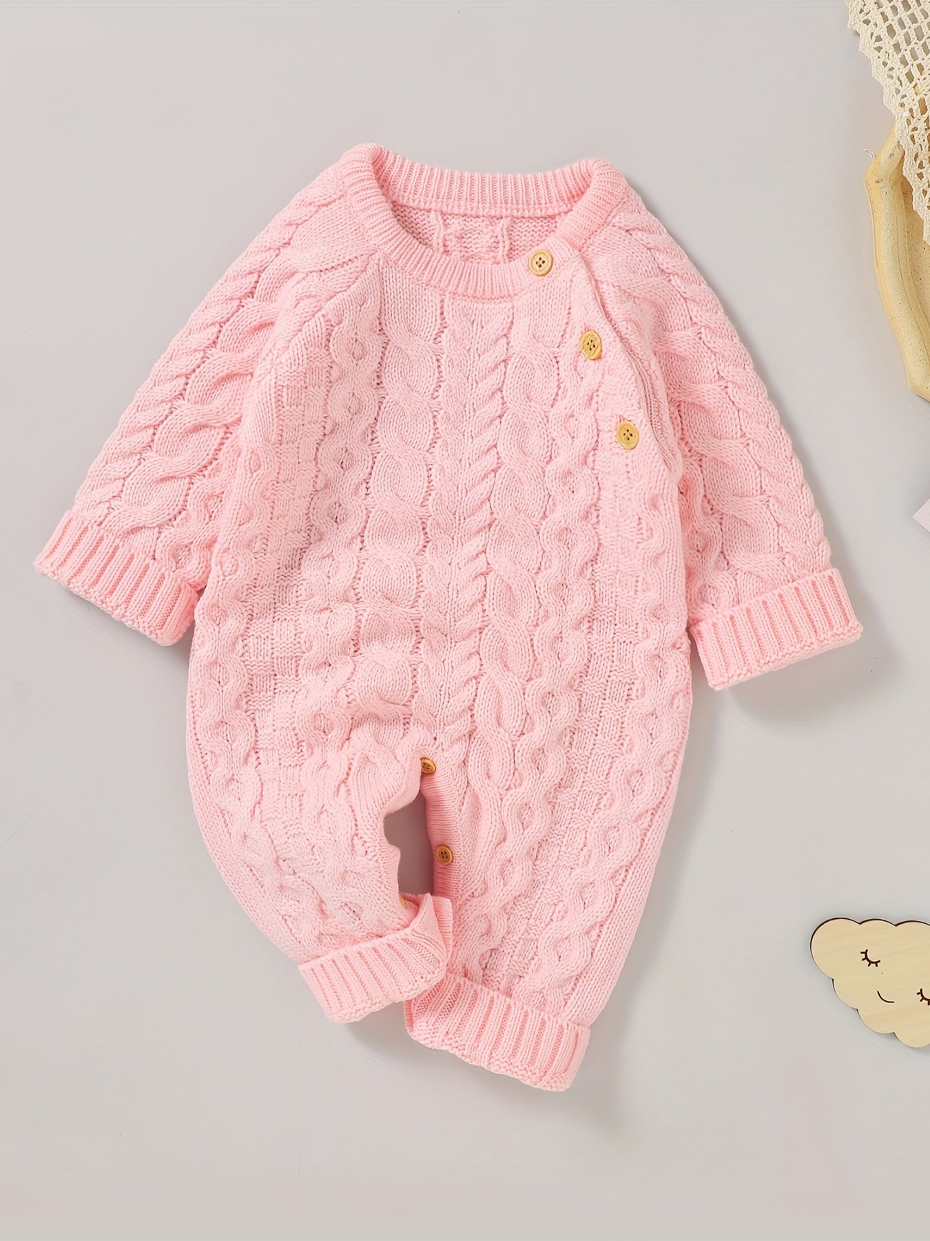 Baby Knitted Romper Long Sleeve Button Down Casual Onesie
