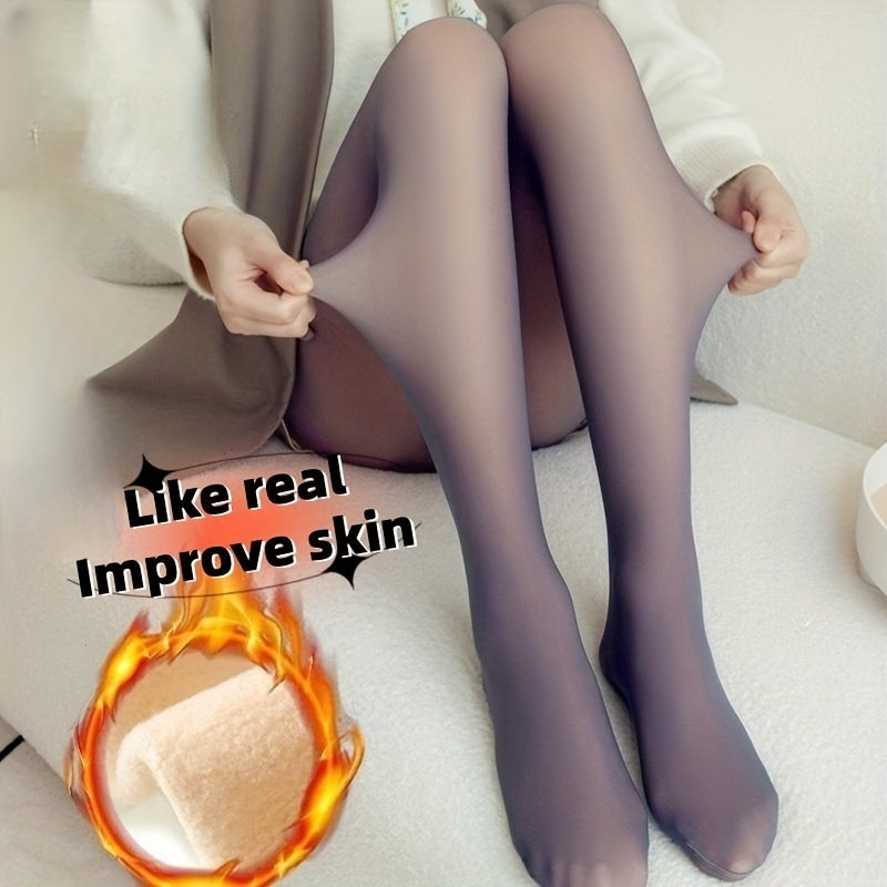 Plush Lined Tights Opaque High Waist Thermal Elastic Leggings