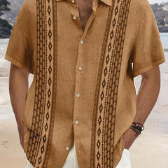 Retro Style Stripe Print Men's Casual Short Sleeve Shirt