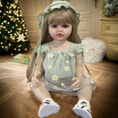 22 Inch Reborn Doll with Long Blond Hair Green Daisy Outfit Sandals