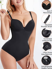 Tummy Control Bodysuit Shapewear V Neck Jumpsuits with Built in Bra