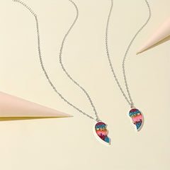 2pcs Girls Rainbow Glitter Heart Pendant Necklace Set
