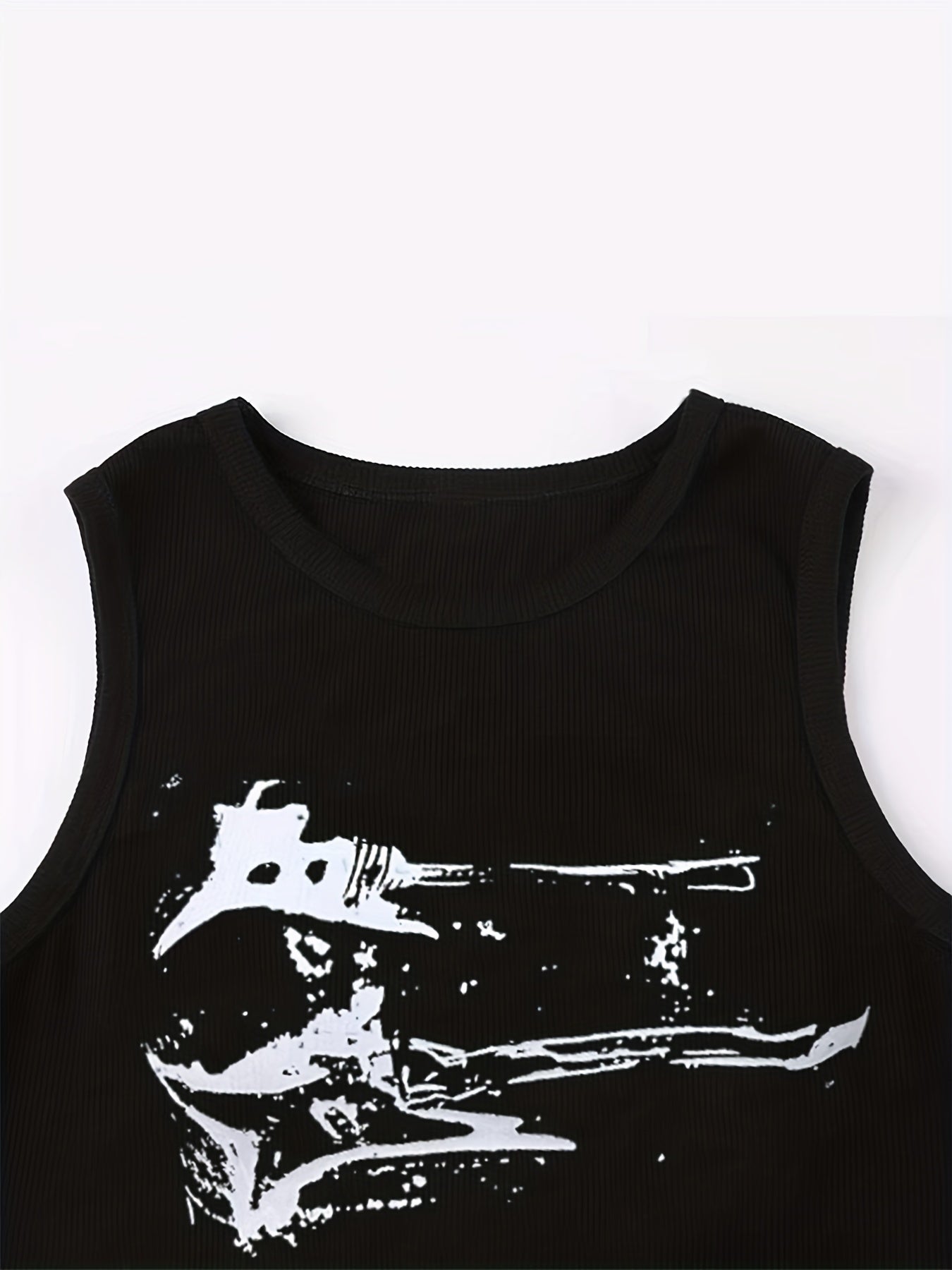 Y2k Graffiti Print Crop Tank Top Sleeveless Crew Neck Summer Women's Clothing