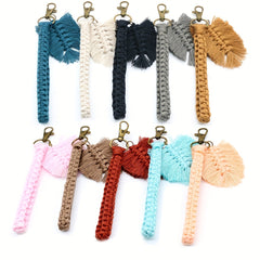 Boho Leaf Tassel Keychain Wrist Lanyard for Keys