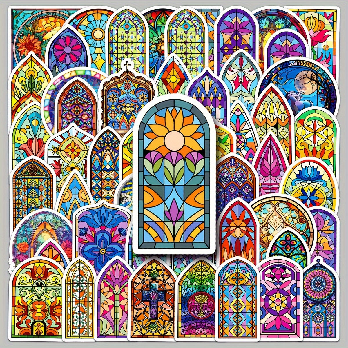 50pcs Colorful Glass Cartoon Doodle Skateboard Waterproof Stickers