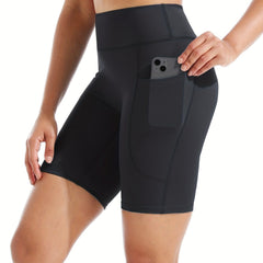Solid Fitness Yoga Shorts High Waist Quick Drying Pocket
