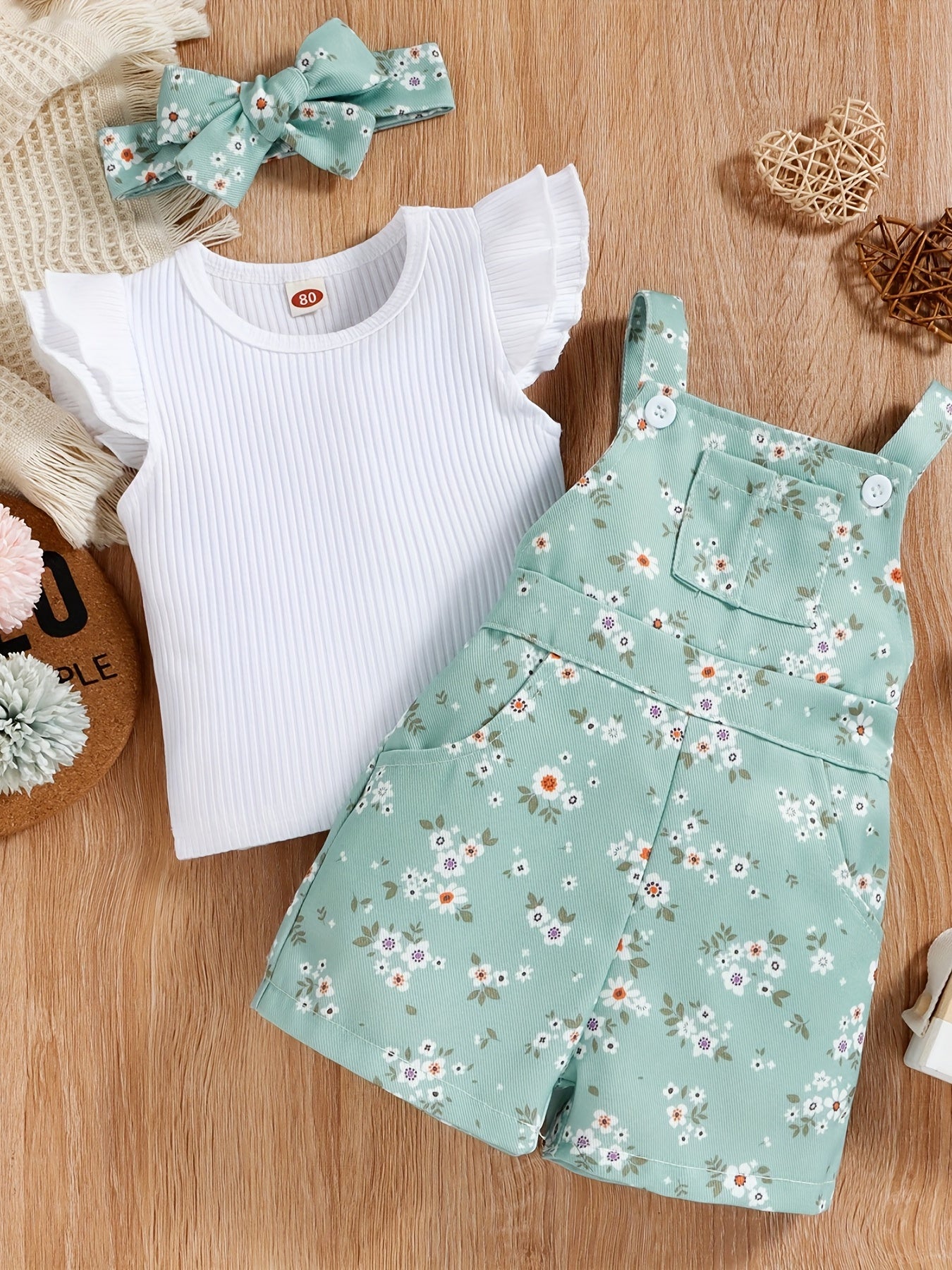 Baby Girls Floral Top & Overalls Set for Summer