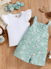 Baby Girls Floral Top & Overalls Set for Summer