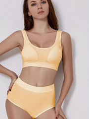 Comfy Sports Bra & Panties Set, Wireless Tank Bra & Elastic Panties