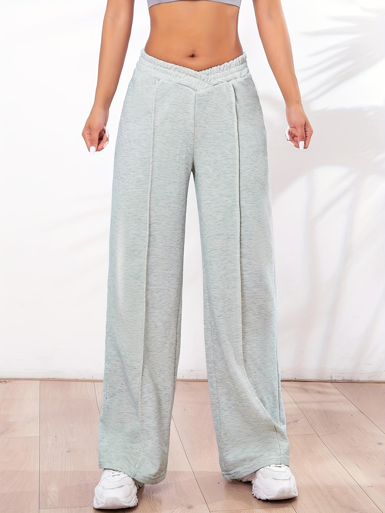 Solid Straight Leg Pants Casual Elastic Waist Women's Clothing