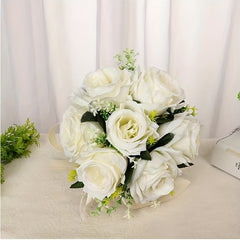Silk Rose Wedding Bouquet with Ribbon