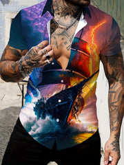 Men's 3D Print Casual Button Up Short Sleeve Shirt