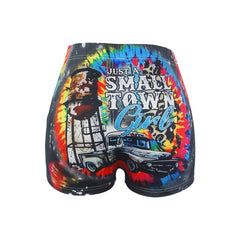 Graphic & Letter Print Skinny Shorts Sexy Elastic Waist Shorts