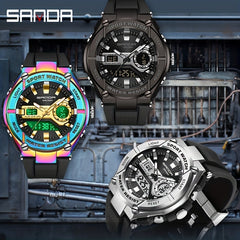 SANDA Waterproof Sports Watch Army Green