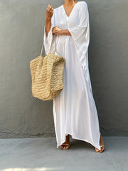 Vacay Cover Up Women's Plus Solid Batwing Sleeve V Neck Maxi Split Kaf