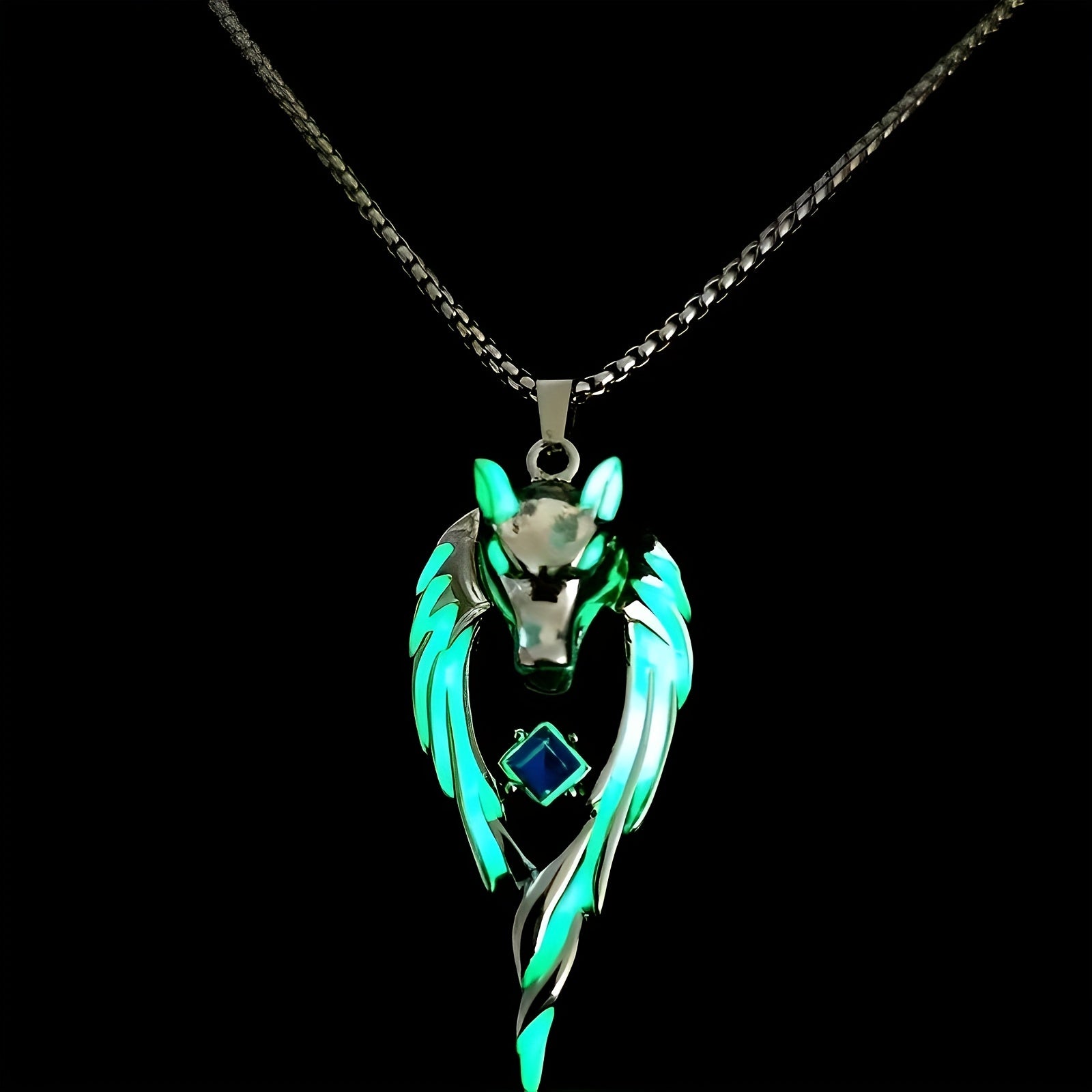 Night Glow Wolf Necklace Pendant Stainless Steel Animal Totem Jewelry