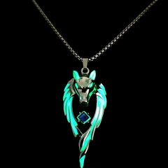 Night Glow Wolf Necklace Pendant Stainless Steel Animal Totem Jewelry