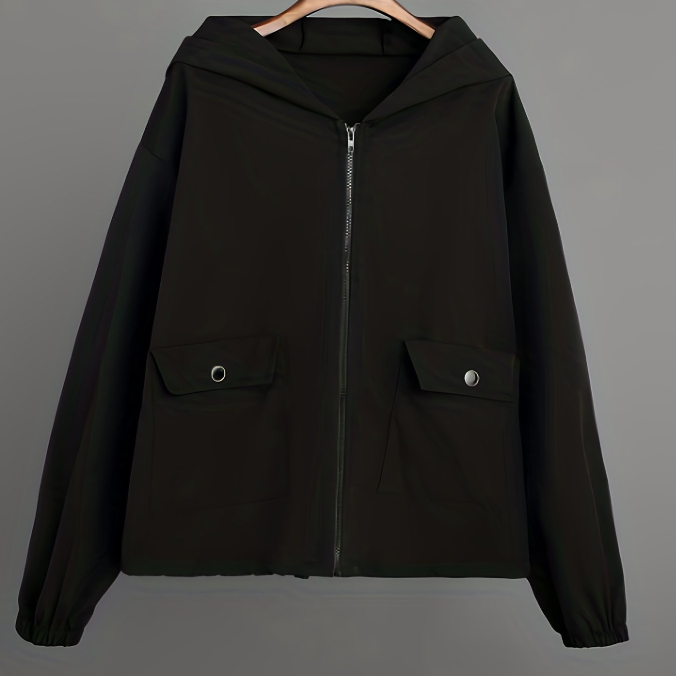 Casual Solid Zip Hooded Jacket with Flap Pockets