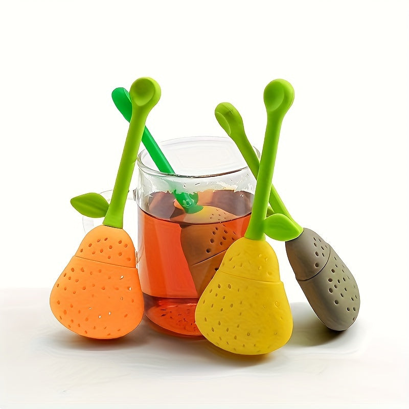 Pear Shaped Long Handle Tea Filter Reusable Silicone Tea Separator