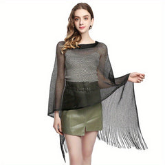 Glitter Hollow Out Shawl Tassel Wraps Large Sunscreen Bikini Cover Up