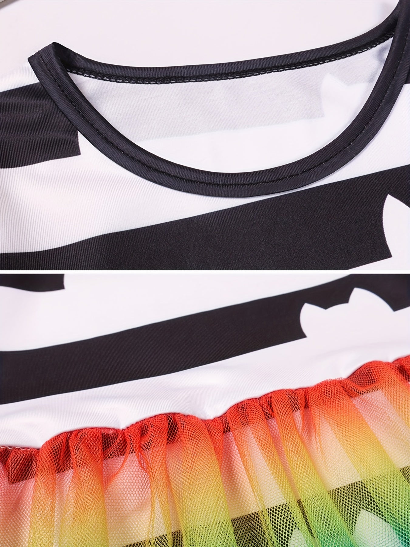 Rainbow Stripe Cat Mesh Top and Leggings Set for Girls