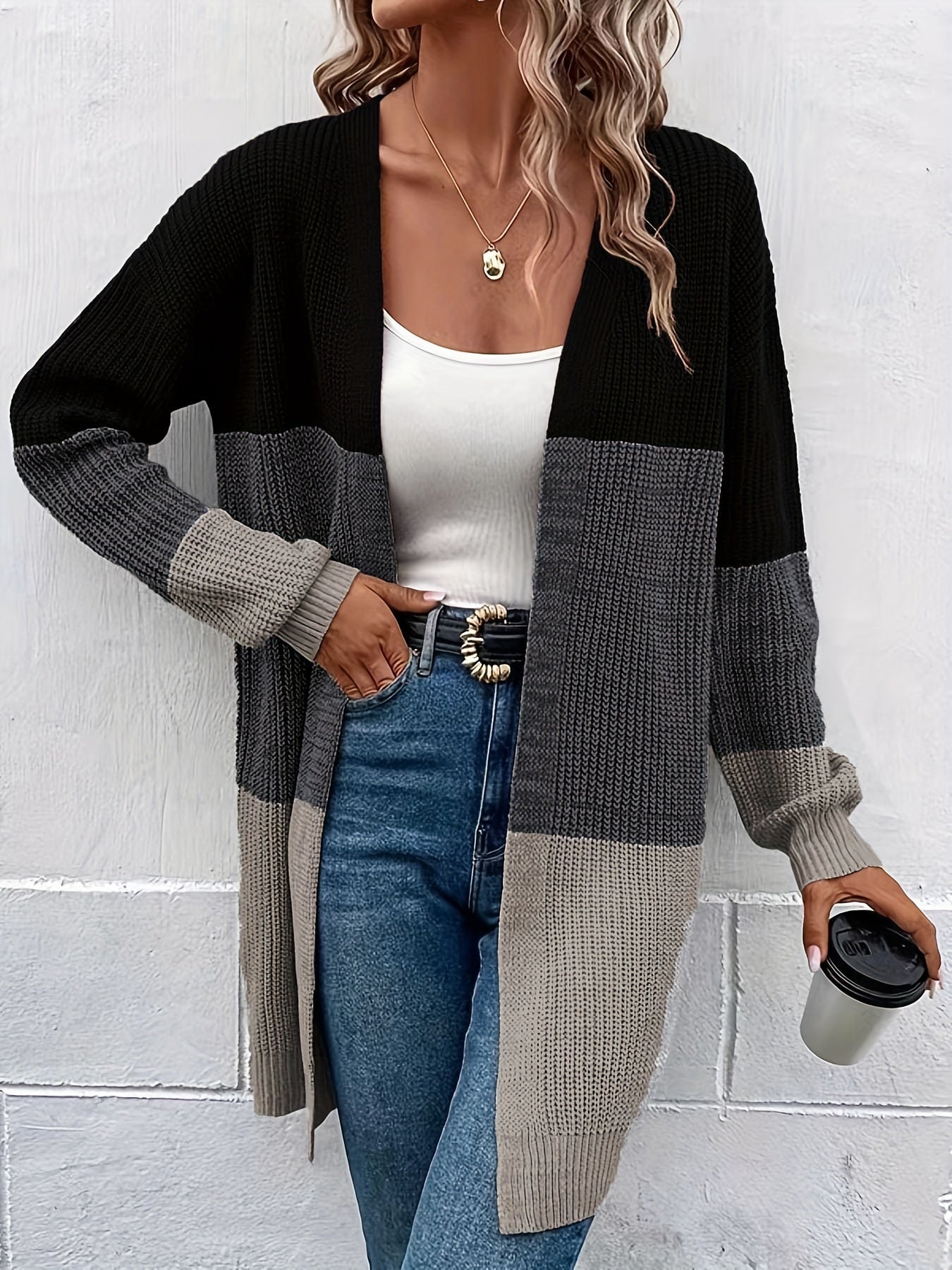 Striped Open Front Cardigan Long Sleeve Casual Cardigan