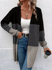 Striped Open Front Cardigan Long Sleeve Casual Cardigan