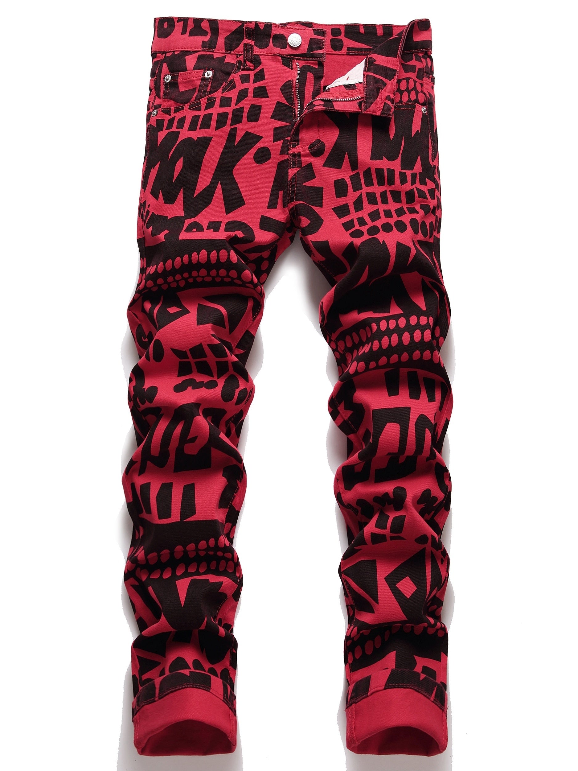 Letter Print Cotton Jeans Men's Casual Street Style Denim Pants