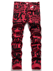 Letter Print Cotton Jeans Men's Casual Street Style Denim Pants