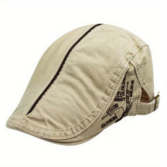 Unisex Cotton Blend Adjustable Ear Protection Newsboy Cap With Letter Embroidery