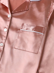 2 Sets Solid Satin Lounge Set Long Sleeve Buttons Top & Elastic Waistband Pants