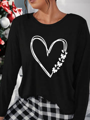 Heart Print Lounge Top Long Sleeve Crew Neck Women's Loungewear