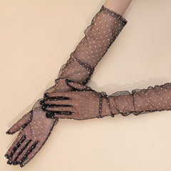 Polka Dot Long Gloves Transparent Decorative Party Prom Gloves Women