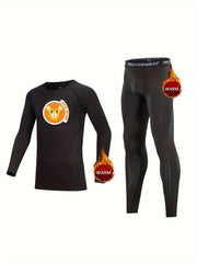 2pcs Kids Compression Fleece Sets Crew Neck Pullover Matching Pants