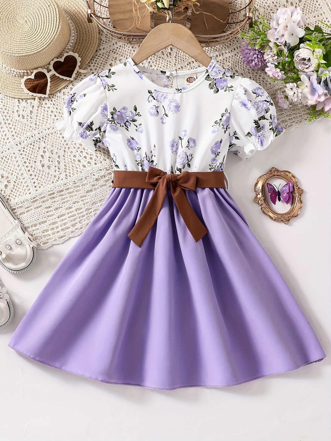 Toddler Girls Flowers Graphic Princess Dress for Party Beach Vacation