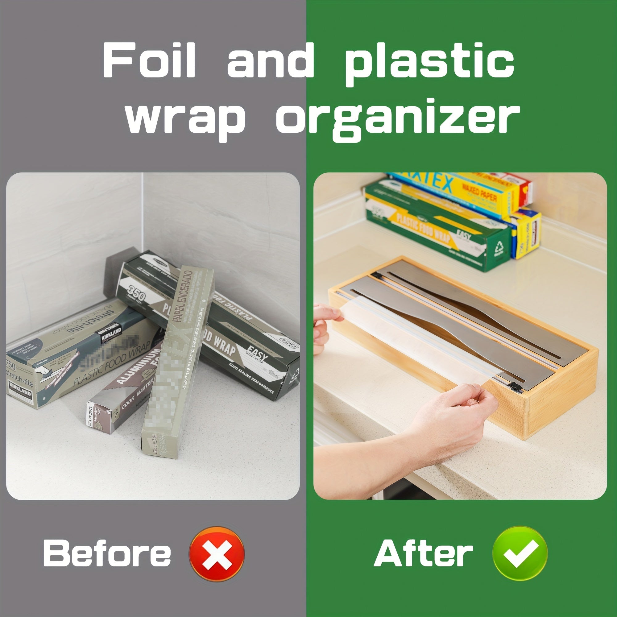 2-in-1 Foil & Plastic Wrap Organizer with Bamboo Holder