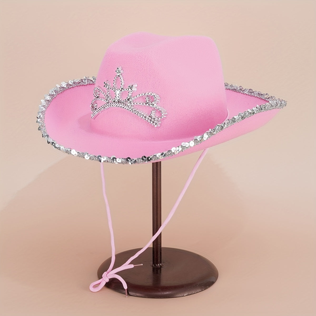 Y2K Pink Feather Cowgirl Hat Rhinestone Crown for Women