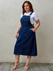 Women's Plus Size Denim Overall Dress with Adjustable Straps