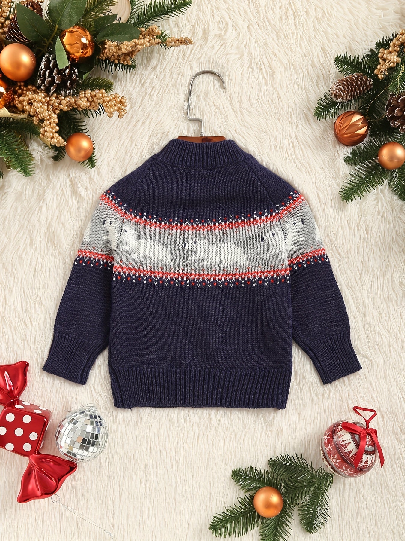 Jacquard Round Neck Knit Pullover Kids Casual Sweater Top