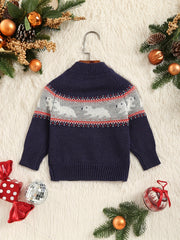 Jacquard Round Neck Knit Pullover Kids Casual Sweater Top