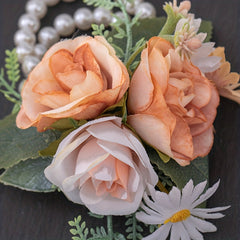 Rose Wristband Flower Ribbon Faux Pearl Bracelet Wedding Bridesmaid