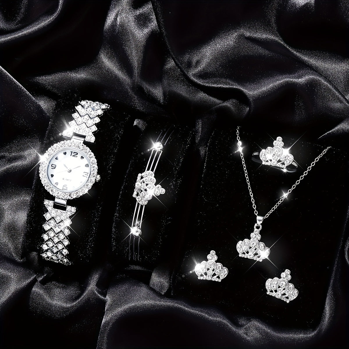 Kids Quartz Watch & 5 Heart Jewelry Sets