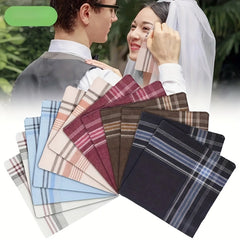 6 Vintage Men's Handkerchiefs Soft Geometric Checkered Pocket Square Towels