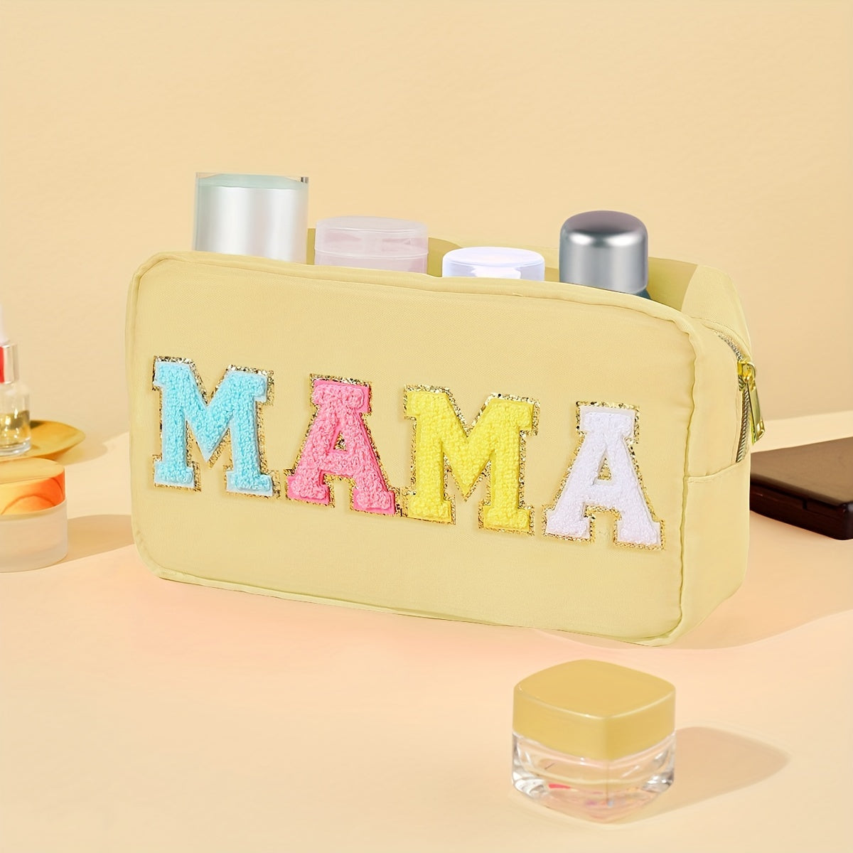 Waterproof Mama Pouch Makeup Bag Preppy Patch for Women and Girls