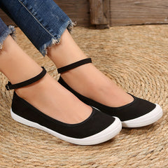 Women's Black Canvas Casual Buckle Strap Flat Shoes