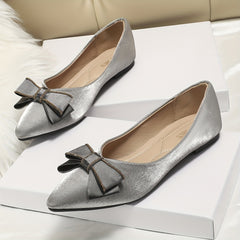 Women's Bowknot Ballet Flats Pointed Toe Satin Slip On Shoes